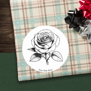 Elegante Line-Art-Rose-Blüte, individuell anpassba Runder Aufkleber