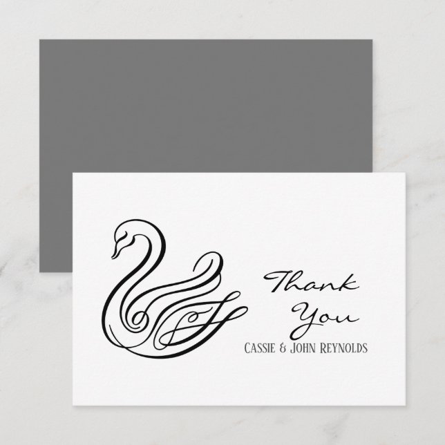 Elegante Line Art Swan Wedding Dankeschön Karte (Vorne/Hinten)