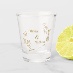 Elegante Line Floral Couple Monogram Gastgeschenk  Schnapsglas