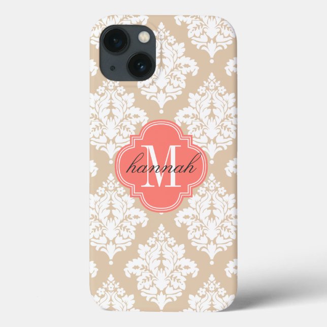 Elegante Linen Beige Damask Personalisiert Case-Mate iPhone Hülle (Rückseite)
