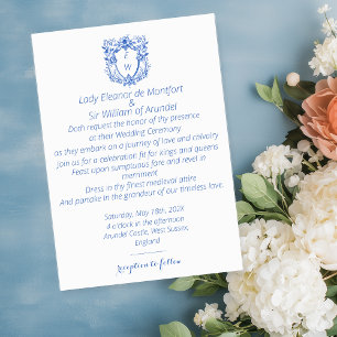 Elegante Linen Blue Wappen Monogram Wedding Einladung