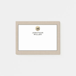 Elegante Linen Gold Monogram Post-it Klebezettel