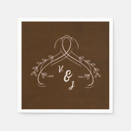 Elegante Linie Floral Linen Espresso Brown Wedding Serviette