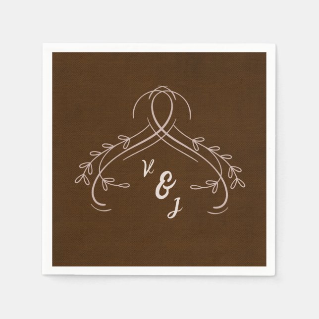 Elegante Linie Floral Linen Espresso Brown Wedding Serviette (Vorderseite)