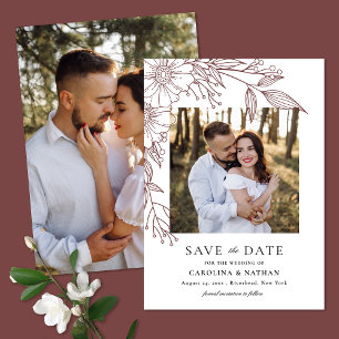 Elegante Linie Gezeichnet Blumenrost 2 Foto Hochze Save The Date