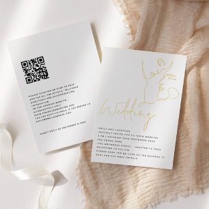 Elegante Linienkunst-Gesichter QR Hochzeit Echt-Fo Folieneinladung