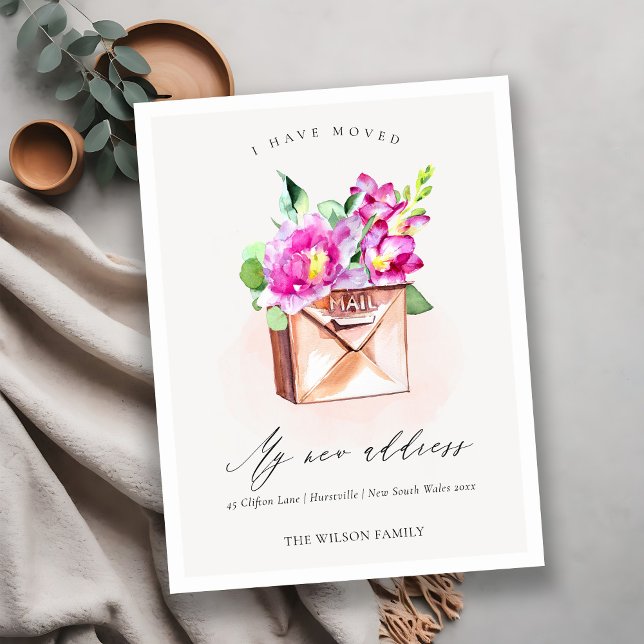 Elegante Live Pink Floral Mailbox Ich habe bewegt Postkarte (Von Creator hochgeladen)