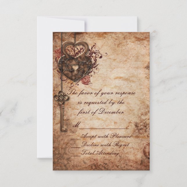Elegante Lock and Key Wedding RSVP Card (Vorderseite)