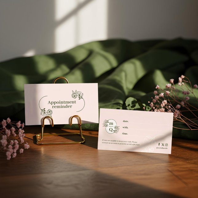 Elegante Logo-Markenbezeichnung für Botanisches Mo Terminkarte (Elegant Floral Botanical Monogram Crest Logo Brand Appointment Card)