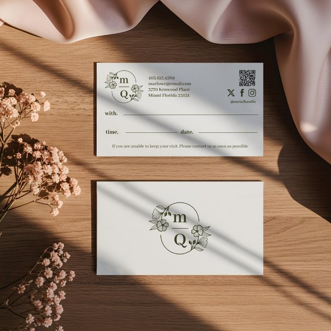 Elegante Logo-Markenbezeichnung für Botanisches Mo Terminkarte (floral crest design,elegant branding,floral,botanical,monogram,hand-drawn design,monogram crest,embl)