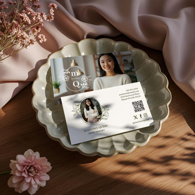 Elegante Logo-Markenbezeichnung für Botanisches Mo Visitenkarte (Elegant Floral Botanical Monogram Crest Logo Brand Business Card)