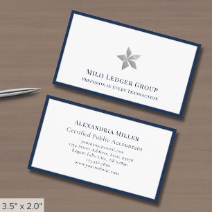 Elegante Logo Navy Blue Border Business Card Visitenkarte