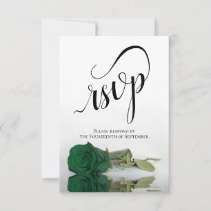 Elegante Long-Stemmed Emerald Green Rose Wedding RSVP Karte
