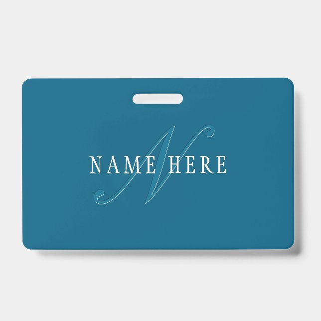 Elegante Looking Monogram | Meerblau Ausweis (Vorderseite)