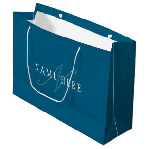 Elegante Looking Monogram   Meerblau Große Geschenktüte