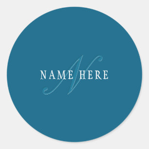 Elegante Looking Monogram   Meerblau Runder Aufkleber