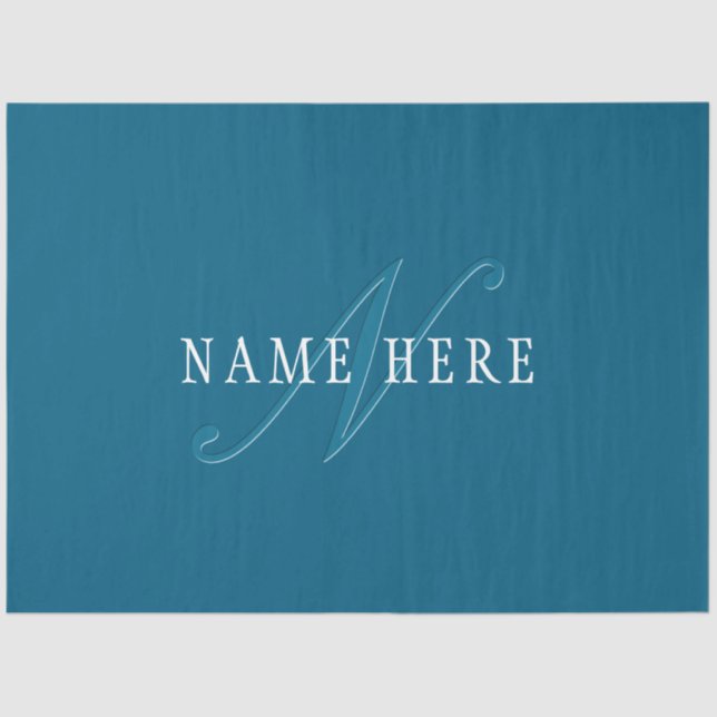 Elegante Looking Monogram | Meerblau Seidenpapier (Vorderseite)