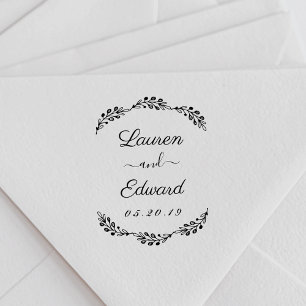 Elegante Lorbeer-Paar-Namen Hochzeit Save the Date Gummistempel