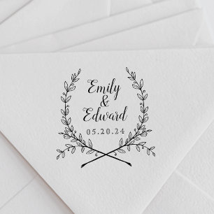 Elegante Lorbeer-Paar-Namen Hochzeit Termin vormer Permastempel