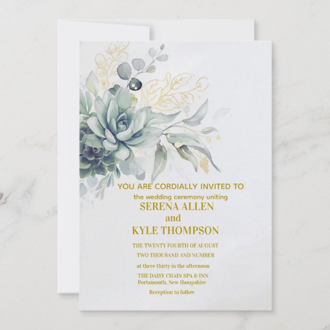 Elegante Lorbeerkranz-Monogramm-Typografie-Hochzei Einladung (Vorderseite)