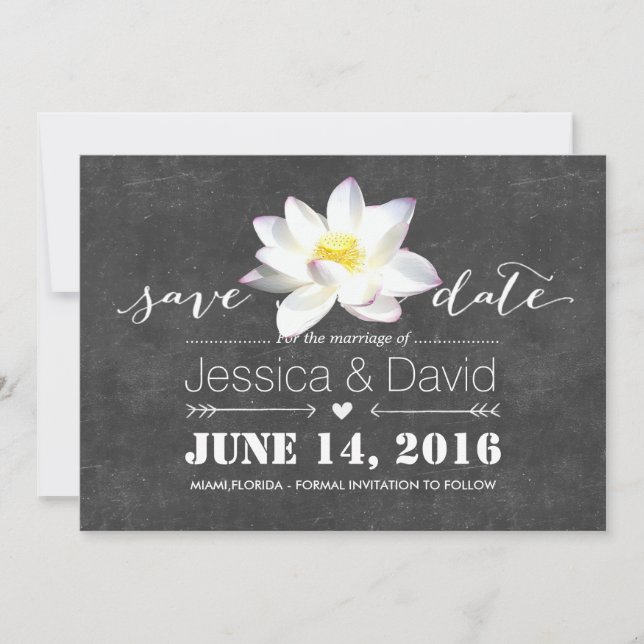 Elegante Lotus Blume Chalkboard Save the Date (Vorderseite)