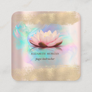 Elegante Lotus Blume Gold Pinselstriche Holografie Quadratische Visitenkarte
