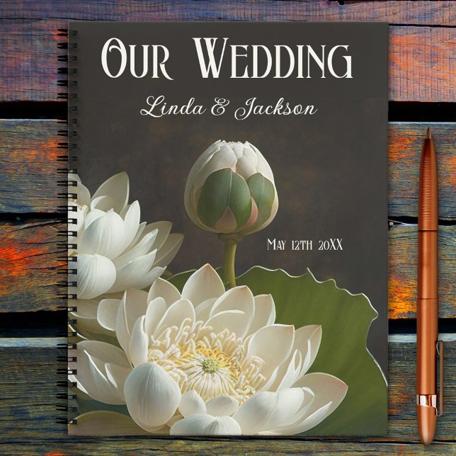 Elegante Lotus Blume Hochzeitsplanung Notizbuch (An elegant notebook featuring a painting of a lotus flower. Nice for a wedding or yoga studio)