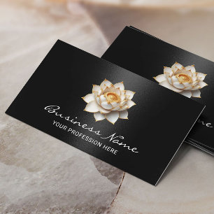 Elegante Lotus Blume Modernes Schwarzes Salon & WE Visitenkarte