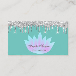 Elegante Lotus Silber Glitter Tropfen Mintgrün Visitenkarte