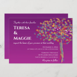 Elegante Lovebirds Cassis Lila Einladung zur Hochz