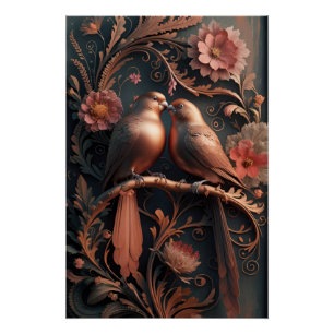 Elegante Lovebirds in Bronze 4K Detaillierte 3D Di Poster