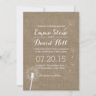 Elegante Löwenzahn blasende Jute Hochzeit Einladung