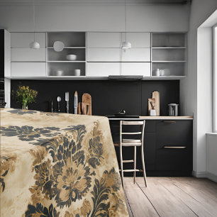 Elegante Luxuriöse Black Gold Beige Elfenbeindach Tischdecke