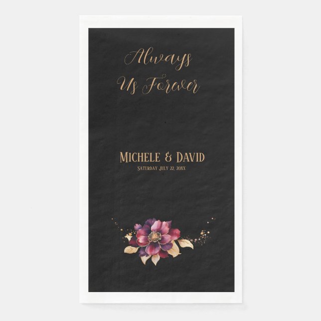 Elegante Luxuriöse Black Gold Burgund Wasserfarbe Serviette (Vorderseite)