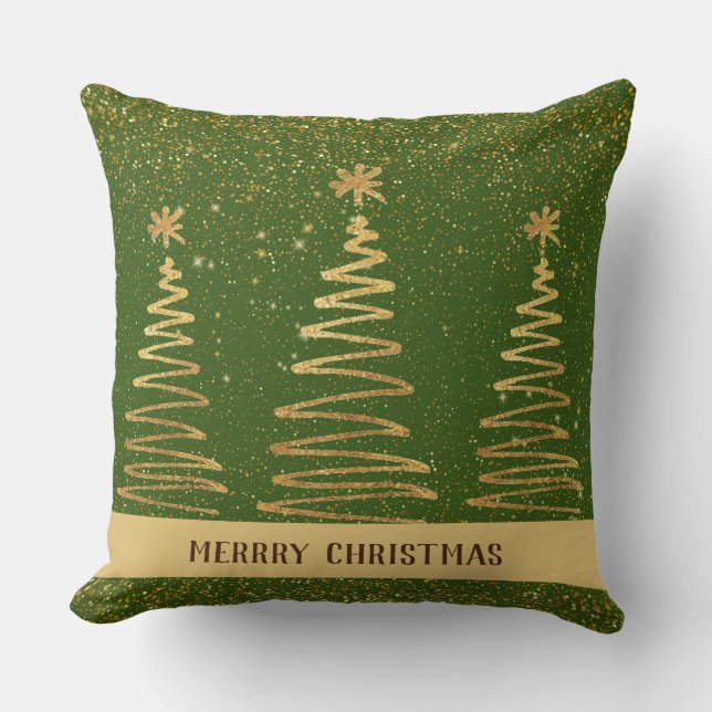 Elegante, luxuriöse Glitzer stern goldgrün Kissen (Vorderseite)