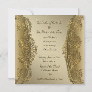 Elegante luxuriöse goldene Damast-Hochzeitseinladu Einladung