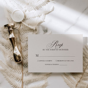 Elegante, luxuriöse, neutrale Hochzeit in Elfenbei RSVP Karte