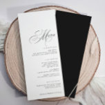 Elegante Luxury Calligraphy Wedding Menükarte<br><div class="desc">Dieses Schwarz-Weiß-Menü kombiniert luxuriöse Kalligraphie mit einfachem,  sauberem Text für ein raffiniertes und elegantes Aussehen. Personalisiert mit den Namen der Paare und dem Hochzeitsdatum fügt es jedem Tisch eine Touch Eleganz hinzu,  was es perfekt für Paare macht,  die zeitlos und klassisch designt sind.</div>
