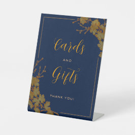 Elegante Luxury Gold Floral Navy Blue Cards Gesche Sockelschild