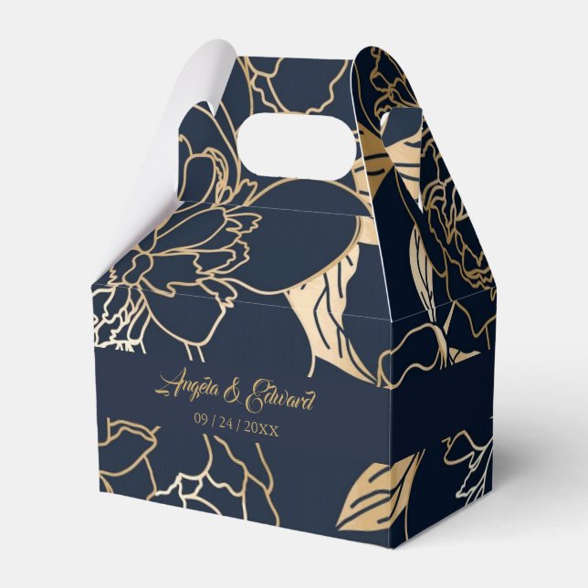 Elegante Luxury Gold Florals Gastgeschenk Hochzeit Geschenkschachtel (Vorderseite)