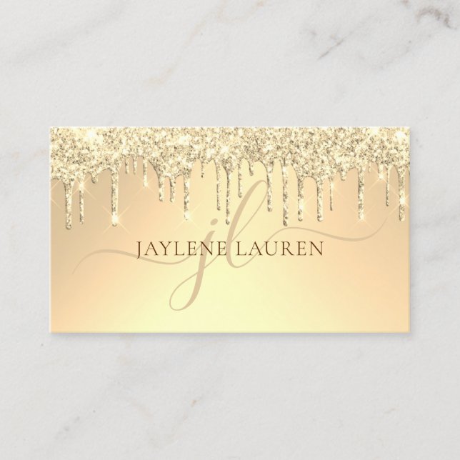 Elegante Luxury Gold Glitzer Tropfen Monogram Visitenkarte (Vorderseite)