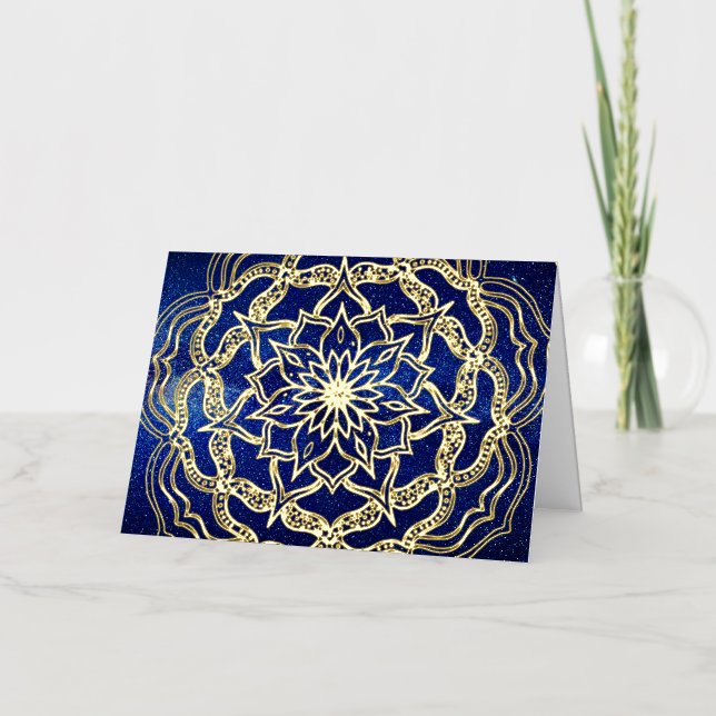 Elegante Luxury Gold & Navy Blue Mandala Reiki Yog (Vorderseite)