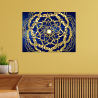 Elegante Luxury Gold & Navy Blue Mandala Reiki Yog