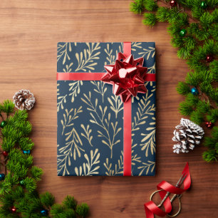 Elegante Luxury Navy Gold Leaf Muster Weihnachten Geschenkpapier