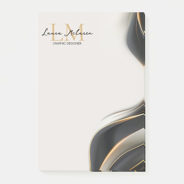 Elegante Luxus-Ästhetik Monogramm Schwarzer Schlei Post-it Klebezettel (Vorderseite)
