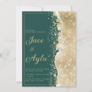Elegante Luxus grüne goldene Glitzer Hochzeit Einladung