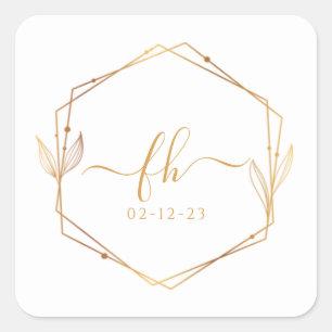Elegante Luxus-Hochzeit mit floralem Monogramm in  Quadratischer Aufkleber
