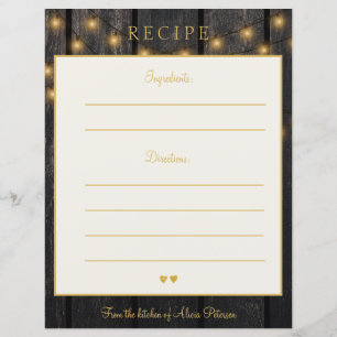Elegante Luxus-Holz Gold-Typografie-Rezept-Karte