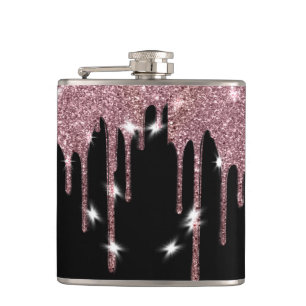 Elegante Luxus-Imitate Glitzer Rosa Rose Tropfen Flachmann