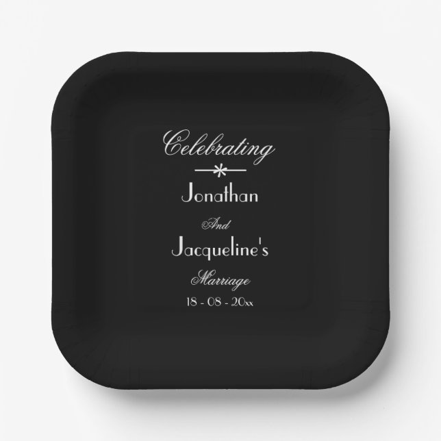 Elegante Luxus Klassischer Chic Black & White Wedd Pappteller (Vorderseite)